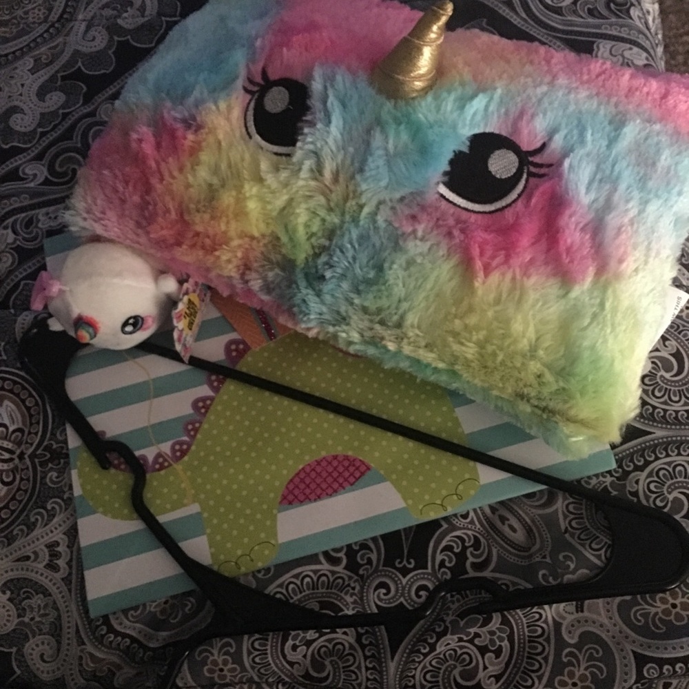 Unicorn Pillow, narwhal backpack clip, bday bag